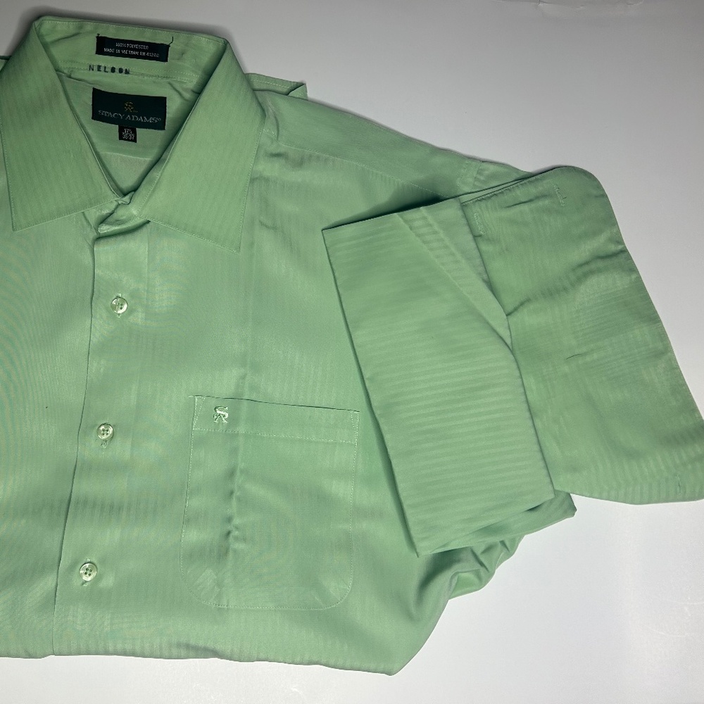 Stacy Adams Men’s Dress Shirt 17.5 – Mint Green – French Cuff – Classic Fit